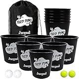 Juegoal Yard Pong, Outdoor Giant Yard Games Set for Adults and Kids, with 12 Buckets and 4 Balls, Toss Game Throwing Outside Family Game for Beach, Camping, Lawn and Backyard, Black