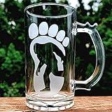 Bigfoot Sasquatch Yeti 16oz. Glass Beer Mug Handmade Deep Carved Engraving Bigfoot print with Bigfoot inside Etched Engraved Sports Mug Unique Bigfoot Gift.