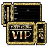 wuguimeii 20 VIP Ticket Coupon Invitations with Envelopes Invite for Birthday Baby Shower Party, Invites Special Ideas, Favors Party Supplies(Black Gold01)