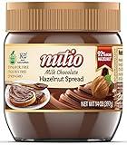 Nutio Milk Chocolate Hazelnut Spread - 92% More Hazelnut, 53% Less Added Sugar, Palm Oil Free, Gluten Free, Non-GMO, Peanut Free - 14 oz Glass Jar