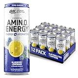 Optimum Nutrition Amino Energy Sparkling Hydration Drink, Electrolytes, Caffeine, Amino Acids, BCAAs, Sugar Free, Blueberry Lemonade, 12 Fl Oz, 12 Pack (Packaging May Vary)