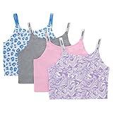 Hanes Girls' Big Crop Top Cami, Moisture-Wicking Cotton Stretch Tank, 4-Pack, Grey/Pink/Pattern Assorted