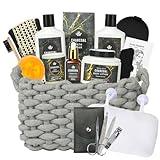 Gift Set for Men & Women, 15pcs Spa Basket Set Bamboo Charcoal Scented includes Body Wash, Bubble Bath, Bath Soak, Manicure Set, Gifts for Daddy, Birthday Gifts for men, Home Spa Kit Gift for him