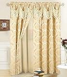 DreamField Linen Jacquard Window Curtains for Living Room and Bedroom 54 W x 84 L Inches - 2 Panel Set with Attached Valance, Backing and 2 Tie Backs Fancy Design Cortinas para Sala (Beige, 84" L)