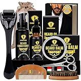 Ceenwes Upgraded Beard Grooming Kit - Conditioner, Oil, Brush, Comb, Balm, Scissors, Storage Bag for Beard and Mustache Trimming, Perfect Men's Gift