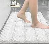 Yimobra White Bathroom Rug Mat, Non Slip Quick Dry Bath Mats, Extra Thick and Super Absorbent Bath Rugs, Luxury Microfiber Chenille Plush Fluffy Washable Soft Shower Carpet for Floor, 24" x 17"