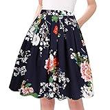 Taydey A-Line Pleated Vintage Skirts for Women (XL, Navy flower)