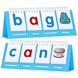 CVC Word Flip Chart, Double Sided Word Flip 40 Short Vowel Words Freestanding Flip Chart Consonant Vowel Consonant Word Flashcards Word Builder Activity Educational Learning Tool for School Supplies