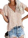 SimpleFun Womens Summer Tops 2023 Trending, Boho Flower Print Tie V-Neckline Chiffon Blouses (Floral12,L)