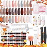 AZUREBEAUTY 130 Pcs Dip Powder Nail Kit,16 Colors Nude Pink Shine Brown Gray Dip Powder Liquid Set with Professional Remover/Top/Base Coat/Activator for Nails Art Manicure DIY Salon Women.