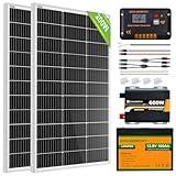 ECO-WORTHY 200 Watt 12V Complete Solar Panel Starter Kit for RV Off Grid with Battery and Inverter: 2pcs 100W Solar Panel + 30A Charge Controller + 100Ah Lithium Battery + 600W Premium Solar Inverter…