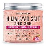 First Botany, Himalayan Salt Body Scrub with Collagen & Stem Cells, Natural Exfoliating Salt Scrub Body & Face Souffle helps with Moisturizing Skin, Acne, Cellulite, Dead Skin Scars, Wrinkles, 11 oz