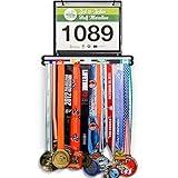 Jolitac Sports Medal Awards Display Rack Wall Mounted Marathon Medals Hanger Holder for 60+ Medals 100 Runner Race Bibs 20 Bibs Flip Vinyl Sleeves