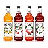 Monin - Monin Syrup Summer Variety Pack, Fruit Flavored Syrup, Mango, Strawberry, Raspberry, & Watermelon Syrup, Simple Syrup for Margaritas, Lemonade, Cocktails, & More, Clean Label (1 Liter, 4-Pack)