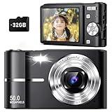 Upgrade Digital Camera, Autofocus 50MP FHD 1080P Camera for Kids with 16x Zoom Anti Shake, Compact Camera for Kid Student Children Teen Girl Boy, Kids Camera with 32GB SD Card,2 Batteries-Black