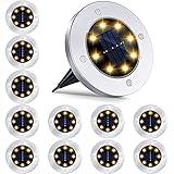 12 Pack 8LED Solar Garden Lights Outdoor Waterproof Sidewalk Disk Bright In-Ground Landscape Lighting for Lawn Patio Pathway Yard Steps Deck Walkway (Warm White) (12 Packs)