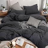 PURE ERA Jersey Knit Duvet Cover Set 100% T-Shirt Cotton Super Soft Comfy 3pc Bedding Set with Zipper Closure (Heather Charcoal Grey, Queen)