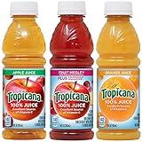 Tropicana 100% Juice, 3 flavor, 10 fl oz (Pack of 24) - Apple Juice, Fruit Medley, Orange Juice