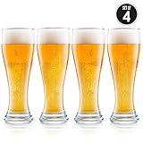 DU VINO USA Made Nucleated Pilsner Glasses- Etched Beer Glass for Better Head Retention, Aroma and Flavor - 16 oz Craft Beer Glasses for Beer Drinking Bliss - 4 Pack