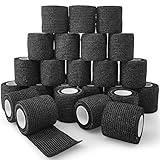 24 Rolls Black Elastic Self Adhesive Bandage Wrap, Breathable Flexible Fabric Non Woven Cohesive Bandage, Ankle Sprains Swelling Medical First Aid Sports Athletic Tape, Dogs Pet Vet Wrap 2” x 5 Yards.