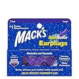 Mack's AquaBlock Swimming Earplugs, 2 Pair - Comfortable, Waterproof, Reusable Silicone Ear Plugs for Swimming, Snorkeling, Showering, Surfing and Bathing (Purple)