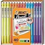 BIC Xtra-Smooth Mechanical Pencils with Erasers (MPCE40-BLK), Bright Edition Medium Point (0.7mm), 40-Count Pack, Bulk Mechanical Pencils for School, Barrel Colors May Vary