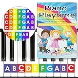 QMG Rainbow Color Piano and Keyboard Sticker and Kids Piano Learning Book Easy to Follow Instructions for Kids, Beginner Piano Book for Children, Easy Piano Sheet Music for Kids