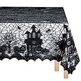 Halloween Spider Web Tablecloth Black Lace Spider Web Tablecover Gothic Rectangular for Halloween Masquerade Spooky Tablecloth Dinner Party (Pumpkin, 53 x 69 Inch)