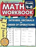 Math Workbook Grade 4-8 Integers, Decimals and Order of Operations: 4th to 8th Grade Math Practice Workbook with Answers (Math Practice Workbooks)