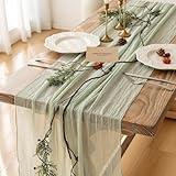 Keketo Cheesecloth Table Runner Sage Green Gauze 120 Inch 10 FT Rustic Boho Cheese Cloth Table Runner for Wedding Baby Shower Decoration Bridal Shower Sheer Centerpiece Home Decorations