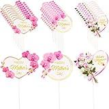 Sonarun 30 Pieces Happy Mother's Day Cake Toppers Heart Flower Cupcake Picks for Mothers Day Theme Party Supplies Cake, 3 styles Decoration