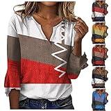 Your Orders Floral Corset Tops for Women 3/4 Sleeve Tops for Women Trendy 2023 Cute Color Block Summer Tunic Shirts Dressy Casual Bell Sleeve V Neck Fall Blouses White L