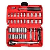 LLNDEI 1/4-inch & 3/8-inch Drive Socket Set, 55 Pcs Socket Wrench Set SAE (5/32"-1/2") & Metric (4mm-19mm), CR-V Mini Ratchet Set with Dual Head Wrench Handle, Extension Bar for Homerepair