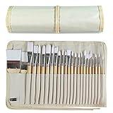 Paint Brushes Set of 24 Pieces Wooden Handles Brushes with Canvas Brush Case, Professional for Oil, Acrylic and Watercolor Painting