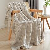 PHF 100% Cotton Waffle Weave Throw Blanket for Couch - Lightweight Washed Cotton Throw Blanket for Bed - 50"x60" Aesthetic Breathable Blanket for Room Decor & Office - Oatmeal