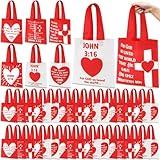 Abbylike 48 Pcs Valentine's Day Nonwoven Tote Bags for Kids Bulk Gift Bag 3: 16 Valentines Treat Bag Red White Heart Grocery Shopping Bags for Sunday School Valentine Party Favor