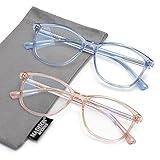 Madison Avenue 2 Pack Square Vintage TR90 Blue Light Blocking Reading Glasses for Women, Anti Glare/Eyestrain Computer Readers Blue/Brown +2.25