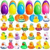 24 Pack Easter Rubber Ducks with Easter Eggs, Easter Baskets Stuffer Easter Egg Fillers in Bulk, Jeep Ducks for Kids, Bath Toys Easter Gifts for Boys Girls, Easter Games Party Favor Classroom Prizes