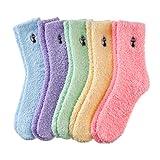 MQELONG Womens Super Soft Fuzzy Cozy Home Sleeping Socks Microfiber Winter Warm Slipper Socks (5 Pairs Cat)