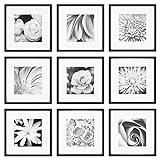 Gallery Perfect's 9-Piece - Square Photo Frame - Stunning Display with Frame Wall Gallery Kit - Decorative Art Prints & Hanging Template - Effortless Styling - Square Wall Mount - Black Frame