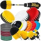 Holikme 23Pack Drill Brush Attachments Set, Scrub Pads & Sponge, Buffing Pads, Power Scrubber Brush with Extend Long Attachment, Car Polishing Pad Kit,Cleaning Supplies，Shower Scrub,Scratch Brushes