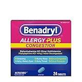 Benadryl Allergy Plus Congestion Ultratabs with Diphenhydramine HCl Antihistamine & Phenylephrine HCl Nasal Decongestant, Allergy & Sinus Congestion Relief Tablets, 24 ct