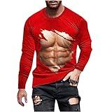 GENERIC Muscle Shirts for Mens Fake Abs T Shirt Funny 3D Print Shirts Casual Short Sleeve Tops Holiday Ugly Tshirt Costume, Large, Deals _Red