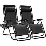 Best Choice Products Set of 2 Adjustable Steel Mesh Zero Gravity Lounge Chair Recliners w/Pillows and Cup Holder Trays, Black