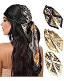 AWAYTR 35” Large Square Satin Head Scarf - 3Pcs Hair Scarves Bandana Beach Silk Feeling Headscarf for Women Hair