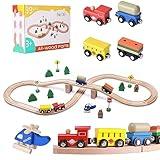 BetDEF Wooden Train Set,39 Pcs-with All-Wood Train Tracks with Double Sided Wooden Tracks and Color Box for 3+ Year Old Boys and Girls Toddler-Fits Thomas Brio Melissa and Doug… (39PC)