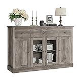 HOSTACK Sideboard Buffet Cabinet with Storage, 55" Large Kitchen Buffet Storage Cabinet with Drawers | Glass Doors, Modern Farmhouse Coffee Bar Cabinet, Wood Buffet Table Dining Room Cabinet, Ash Grey