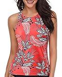 Holipick High Neck Tankini Top Bathing Suit Tops for Women Tummy Control Tank Tops Swimsuits Red Floral L