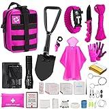 ThinkLearn Pink Survival Kits with First Aid Kit, Hiking Camping Gear and Equipment for Women, Professional Bug Out Bag Survival Set with Molle Pouch, Outdoor Gift for Women