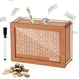 Cash Vault Wooden Savings Box, 2024 New Wooden Cash Saver Money Box, Cash Saver Box, Coin Counter Piggy Bank, Money Box with Counter, Wooden Money Box with Money Target and Numbers($10000)